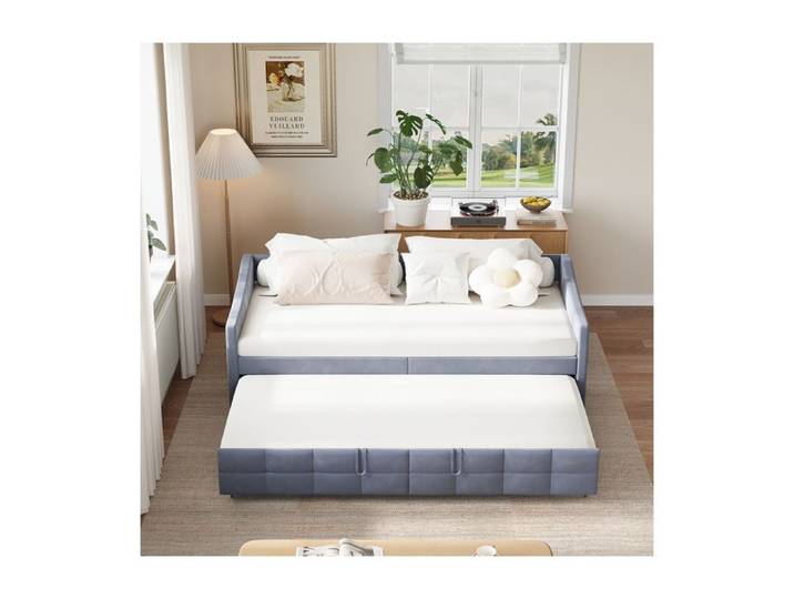 Canapé Lit Convertible 90/180x200 cm ADWOLT Sofa Bed en velours Gris Matelas non inclus