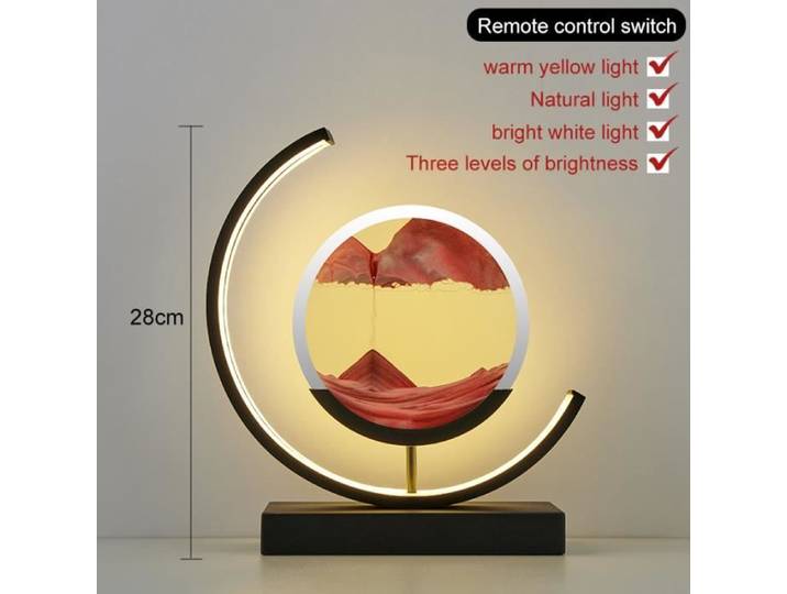 Noir Lune-Rouge - Télécommande - Lampe Led En Verre Sablier 3d Paysage De Sable Mouvant Lampe De Chevet Pe