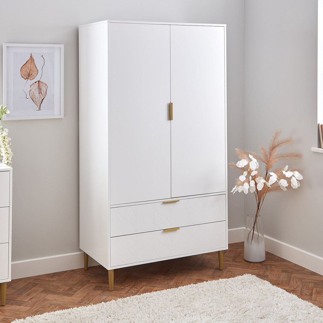 Fjørde & Co Adams 2 Door Wardrobe White 180.5cm H X 95.5cm W X 55cm D