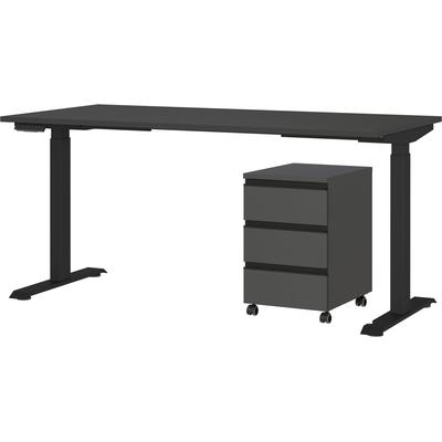 Büromöbel-Set GERMANIA "Lemont", grau (graphit), B:200cm H:120cm T:80cm, Holzwerkstoff, Kunststoff, Metall, Arbeitsmöbel-Sets, Büromöbel-Set, Set bestehend aus höhenverstellbarem Schreibtisch und Rollcontainer