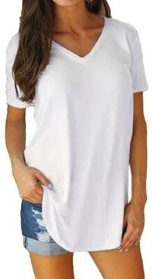 Uplifted Finds Loose Fit V Neck Short Sleeve Summer Blouse For Women s white