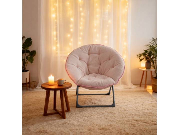 Fauteuil lune pliant pour relaxation et rangement compact - TCQPZ - structure en métal tissu doux - rose