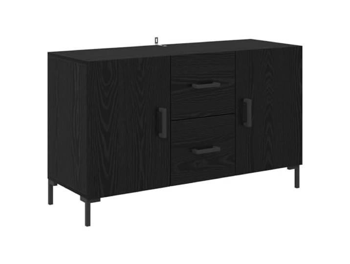 Sideboard Schwarz Eichen-Optik 100 x 36 x 60 cm Holzwerkstoff Metallgriffe matte Optik, Klapptüren, Metallbeine, Regalböden, Holzwerkstoff abriebfest, Wohnzimmer Esszimmer Lounge