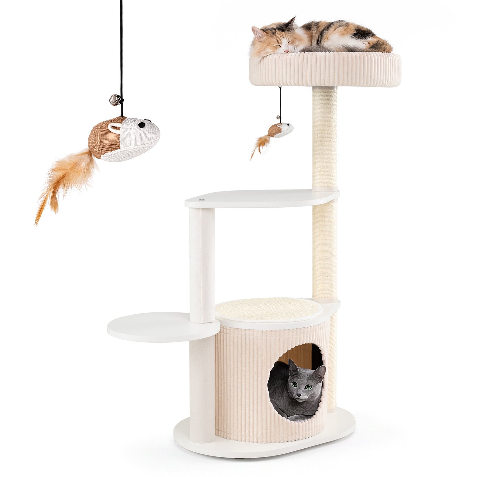 Costway Krabpaal Kleine Kattenboom met Sisal Krabstammen Beige, Hoogte: 105 cm