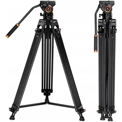 K&F Concept Profesjonalny Statyw Do Filmowania Video + Głowica Olejowa / K&f Kf09.121 (Metall), Stativ, Schwarz