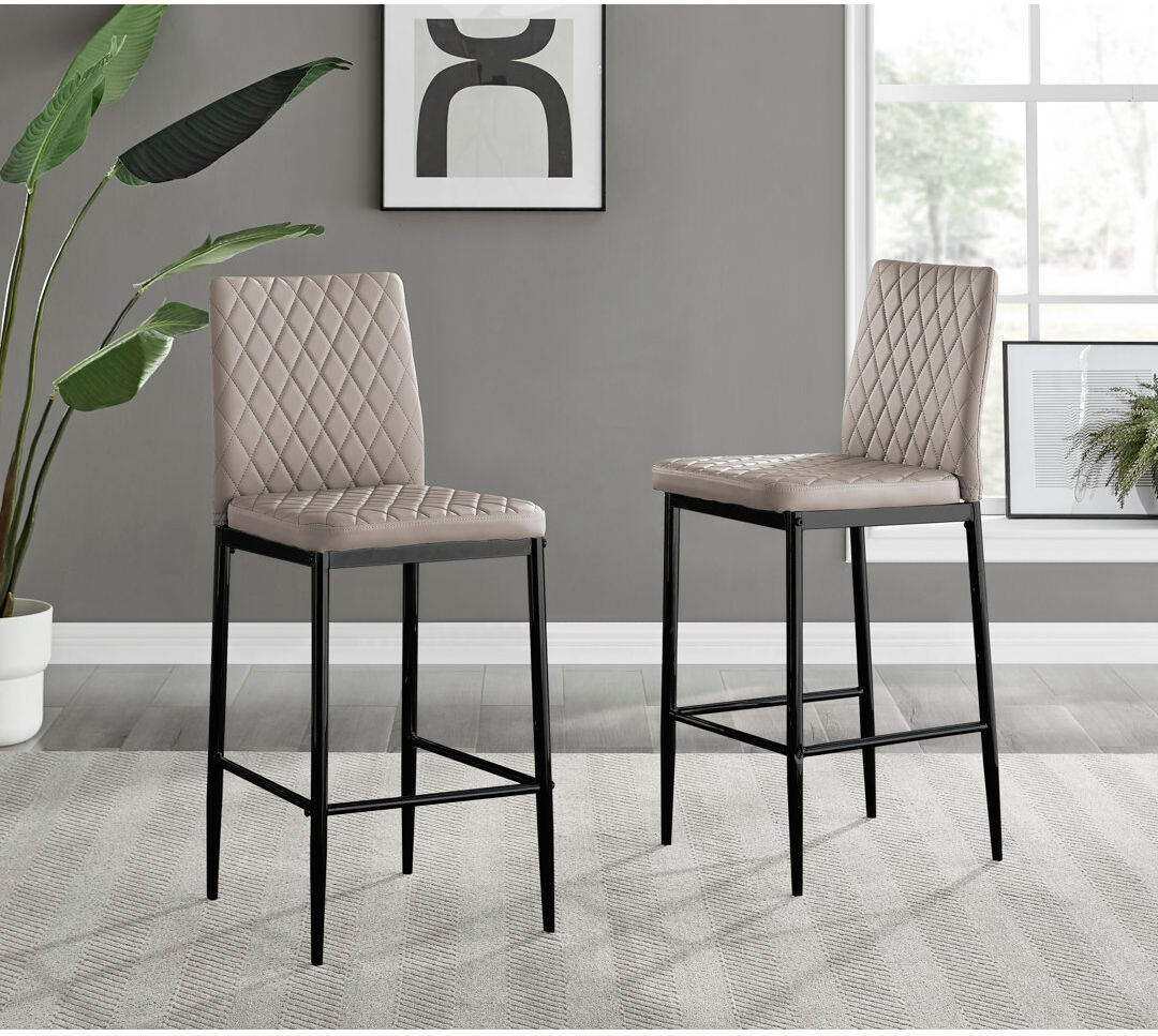 Mercury Milton Luxury Breakfast Bar Stool in Quilted Design Faux Leather - Modern Chic Kitchen Black/Cappuccino 97cm H X 40cm W X 50cm D