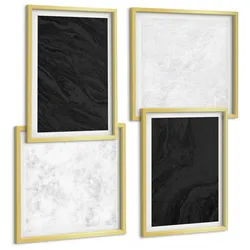 BILDER SET 4er Set - 50x50 cm & 40x60 cm Goldrahmen - Dunkles Licht, glamouröse Marmor