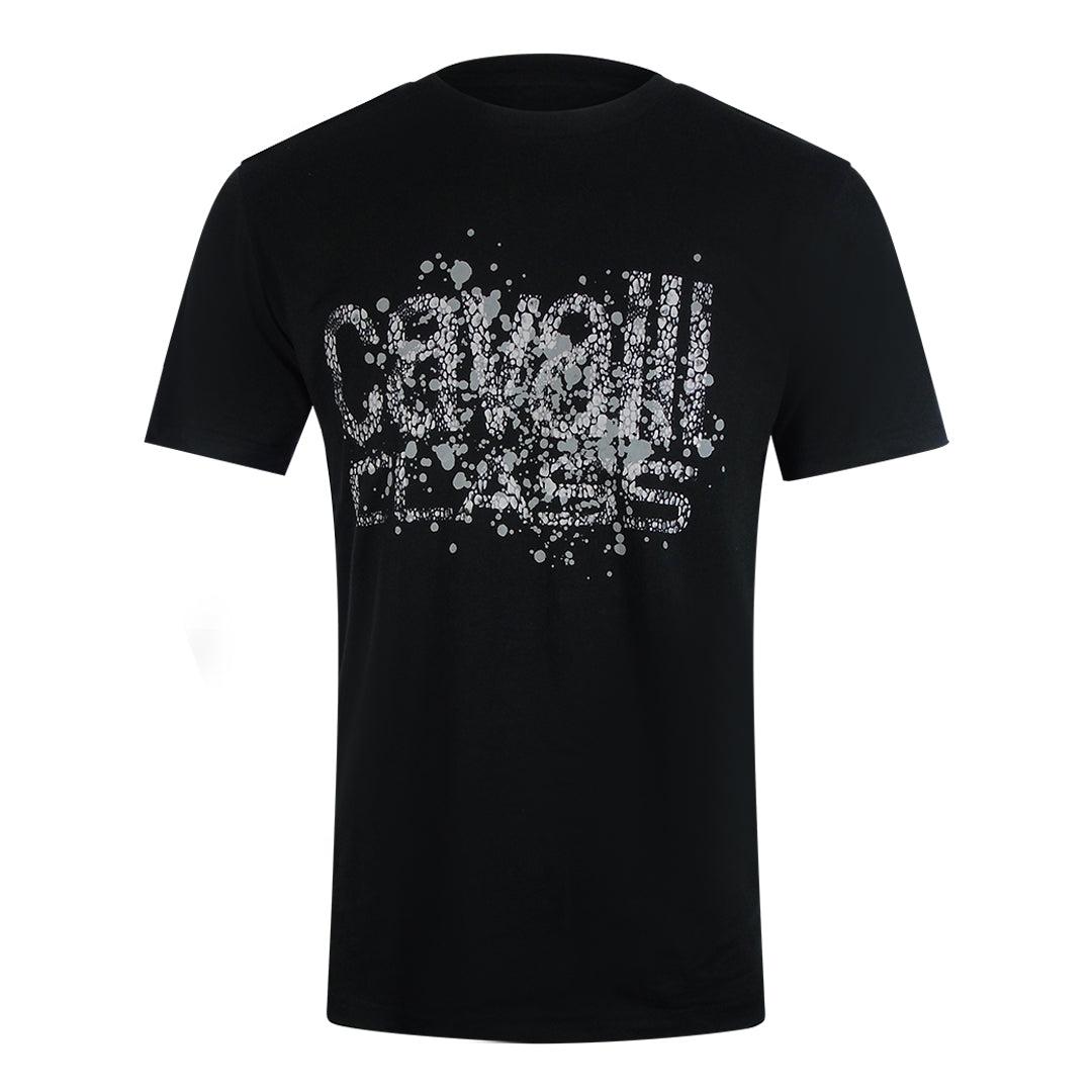 Cavalli Class Gebarsten Gespoten Logo Zwart T-shirt