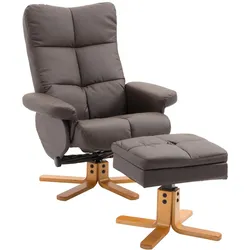 RELAXSESSEL mit Hocker Fernsehsessel 360° drehbar Liegefunktion Holz Braun