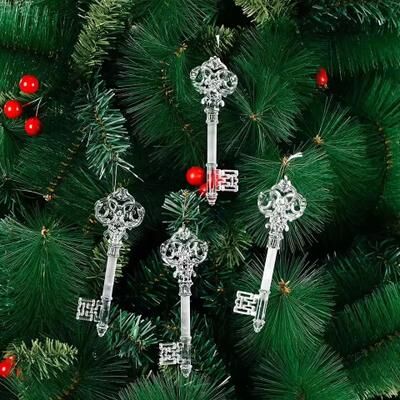 Inspire Select Transparent Acrylic Christmas Ornaments Set Deer, Snowflake & Tree Hanging Holiday Decor key 4 Pcs