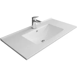 Alpenberger Waschbecken Keramik Waschtisch, Einbauwaschbecken Aufsatzwaschbecken Eckig Waschplätze | Handwaschbecken 80 cm Breit mit Nano und Überlauf