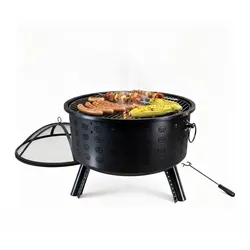 Relaxdays Feuerschale mit Grillrost Schwarz