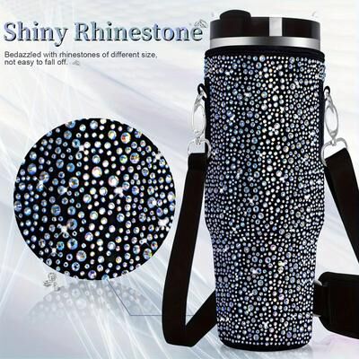Inspired Finds GlamGuard Rhinestone Lanyard Carrier For Stanley 40 Oz blackccase