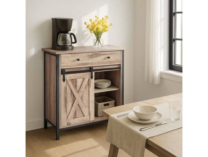 Buffet de cuisine Buffet Armoire de Cuisine Étagère Réglable Style Campagnard pour Salon Couleur Chêne et Noir