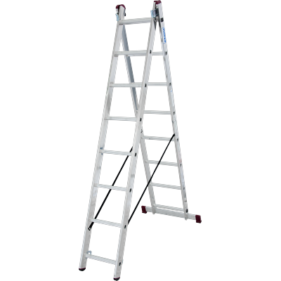 Doppelleiter KRAUSE "Corda", grau (aluminiumfarben), B:77cm H:285cm L:215cm, Aluminium, Leitern, 2x8 Sprossen