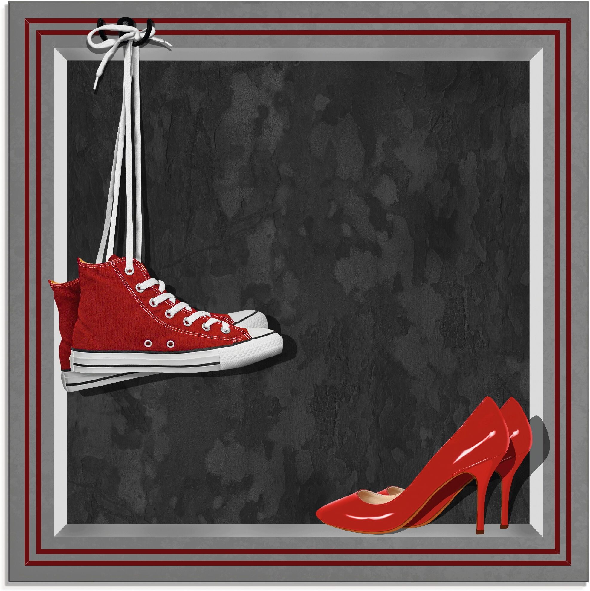 Glasbild ARTLAND "Die roten Schuhe", rot (farbe bild(er): rot), B:20cm H:20cm, Bilder, Glasbild, in verschiedenen Grössen farbe bild(er): rot B/H/T: 20cm x 20cm, Glasbild Mode quadratisch, 1 Stk.