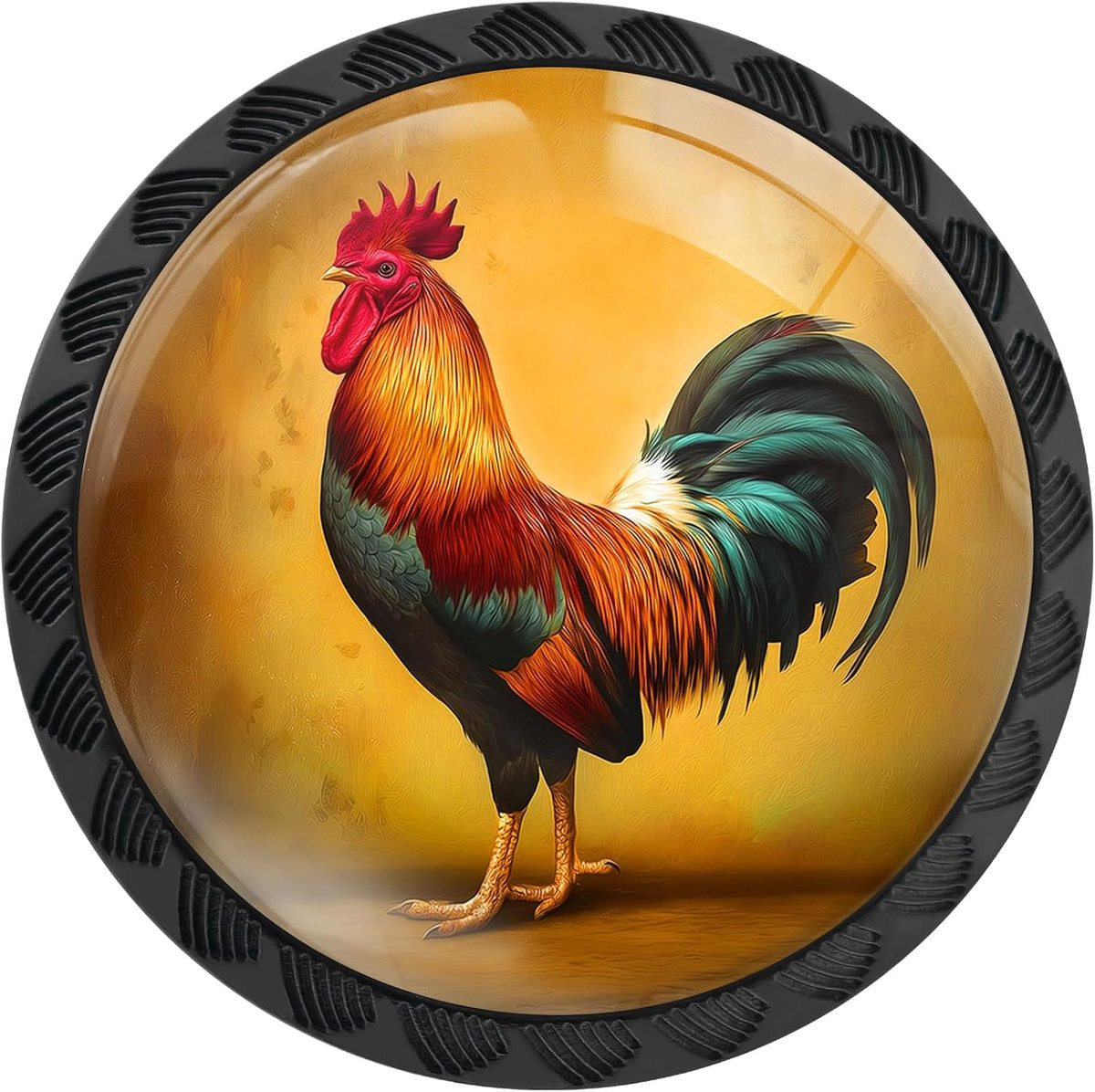 Set van 4 Vintage Rooster Kastknoppen Ronde Ladehandgrepen - Zwart - Landelijke Stijl