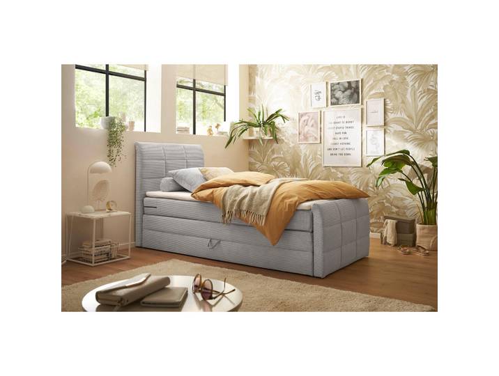 Mid.you Boxspringbett, Hellgrau, Kunststoff, H3 + H4, 7-Zonen, 200x120 cm, Bettkasten, gepolstertes Kopfteil, Federkernmatratze, Topper durchgehend, Wendematratze mit unterschiedlichen Härtegraden, Schlafzimmer, Bett, Einzelbetten