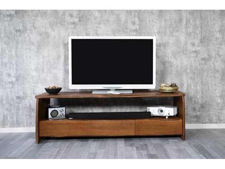 SAM Lowboard Dahlia I 160x45x50 cm Akazie nussbaum Baumkante TV-Schrank mit 3 Schubladen & offenem Fach, TV-Board, Akazienholz nussbaumfarben & massiv