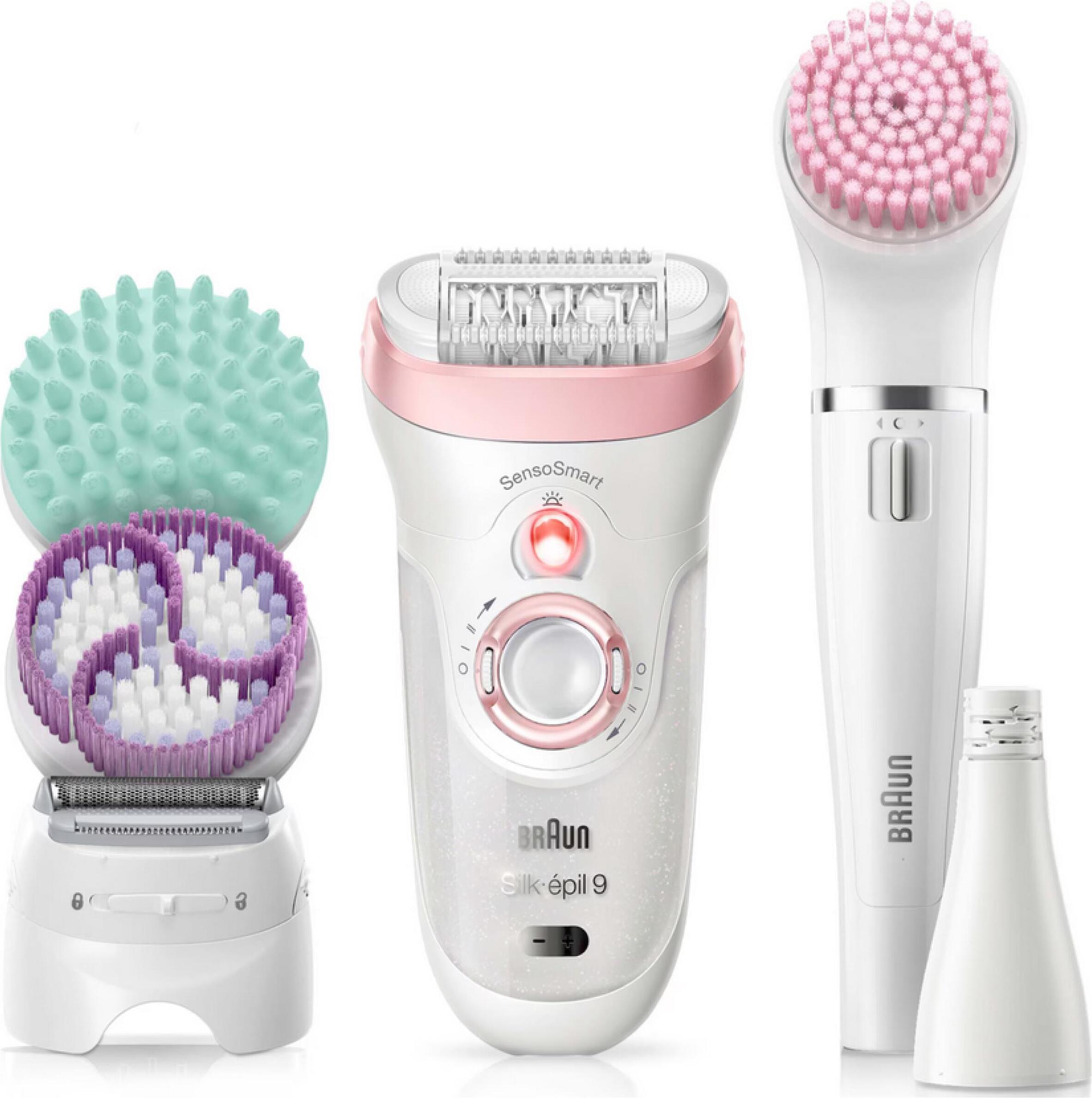 Braun Silk-épil 9 81683683, Weiß, Pink, 40 Pinzette, Exfoliation, LED, 1 SensoFoil, Akku