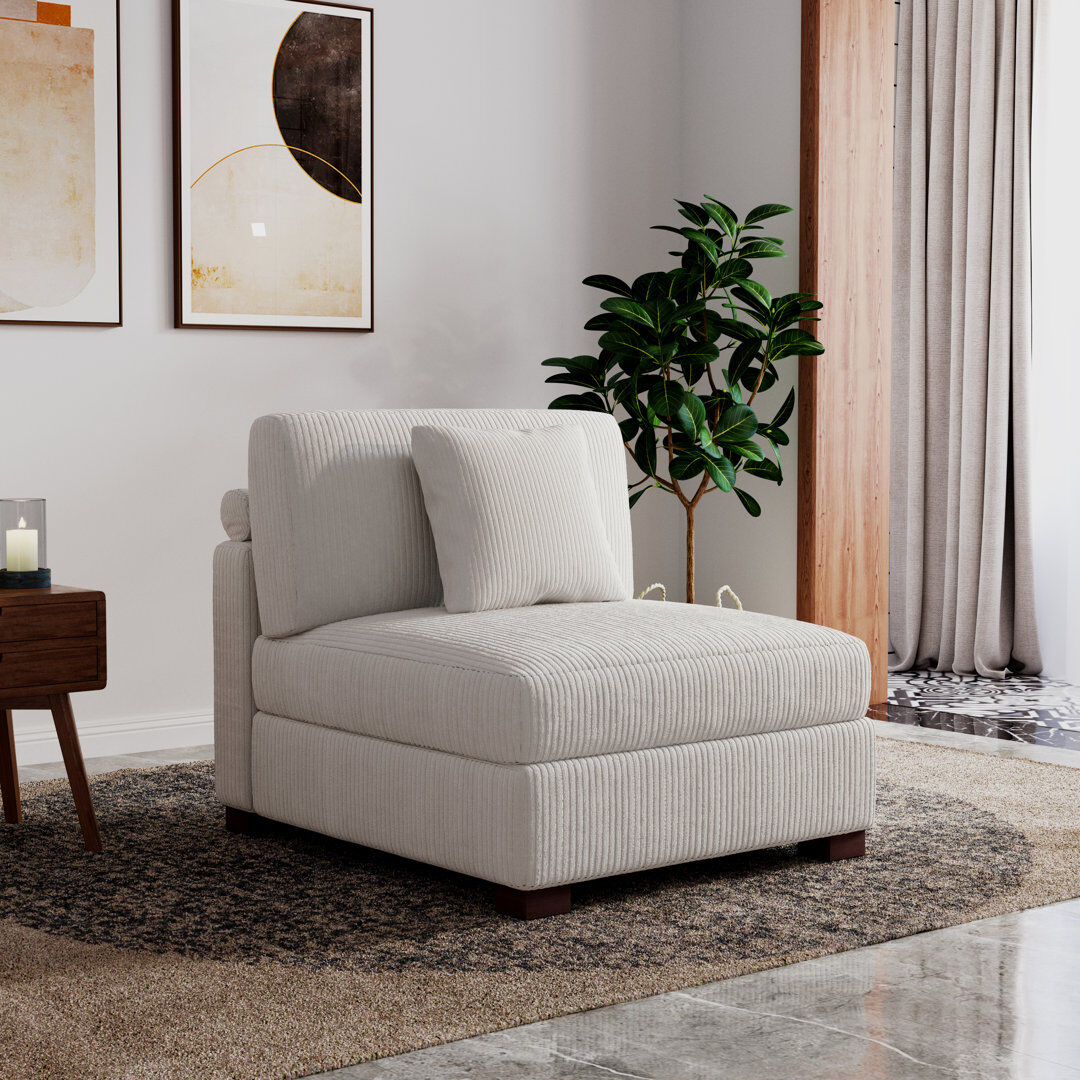 Ebern Designs Upholstered Corduroy Armless Beige 85cm H X 89cm W X 107.5cm D