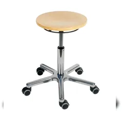 PROREGAL Drehhocker Atlanta, Sitzhöhe 47-65cm, Tragfähigkeit 110kg, Holz-Buche, Aluminium-Fußkreuz, Rollen, Ringauslösung, Buche