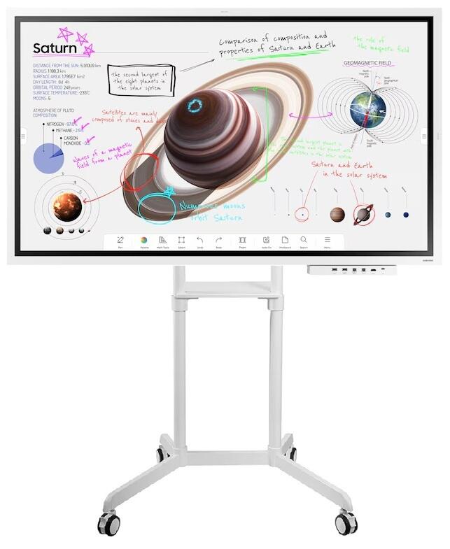 Samsung Flip Pro WM65B Flipchart 165 cm 65 Zoll inkl. Peerless TRVT-FLIP2 mobiler Rollwagen & Tray CY-TF65BBC LH65WMBWBGCXEN+ Peerless TRVT-FLIP2+CY‑TF65BBCXEN