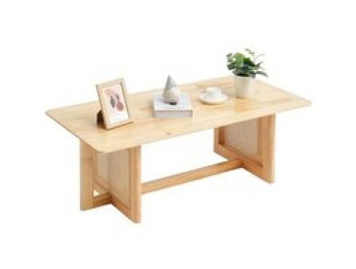 VEVOR Rattan-Couchtisch rechteckiger Kaffeetisch aus geflochtenem Rattanholz mit Tischplatte aus Gummibaumholz, 120 cm moderner Boho-Couchtisch mit Stauraum & Beinen aus Naturholz, für Wohnzimmer
