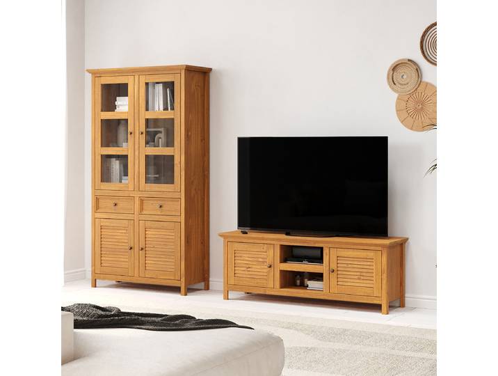 Meuble TV massif 150 cm Pin massif ciré Marron/Pin 150 x 55 x 42cm