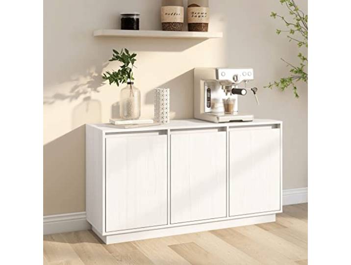 RJPLMFV Anrichte, weiß, 111 x 34 x 60 cm, massives Kiefernholz Moderner TV-Schrank, großer Stauraum, langlebig, einfache Reinigung