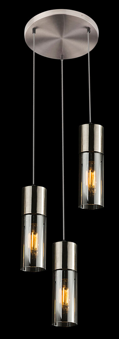 Metro Benevides 3 - Light Cylinder Pendant Nickel Matte/Silver 150cm H X 30cm W X 30cm D