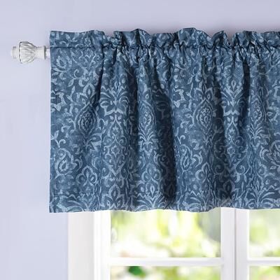 DriftAway Frances Linen Blend Damask Printed Lined Rod Pocket Blackout Valance