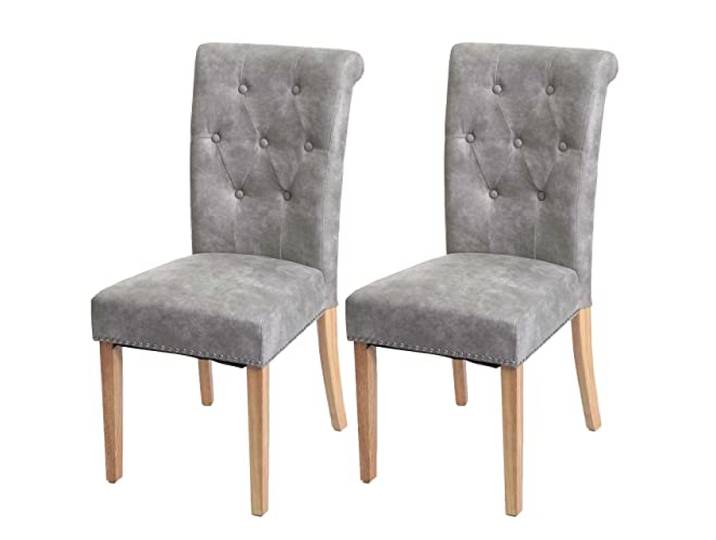 Mendler 2er-Set Stuhl Chesterfield II - Stoff/Textil hellgrau, helle Beine Esszimmerstuhl, Küchenstuhl, Nieten