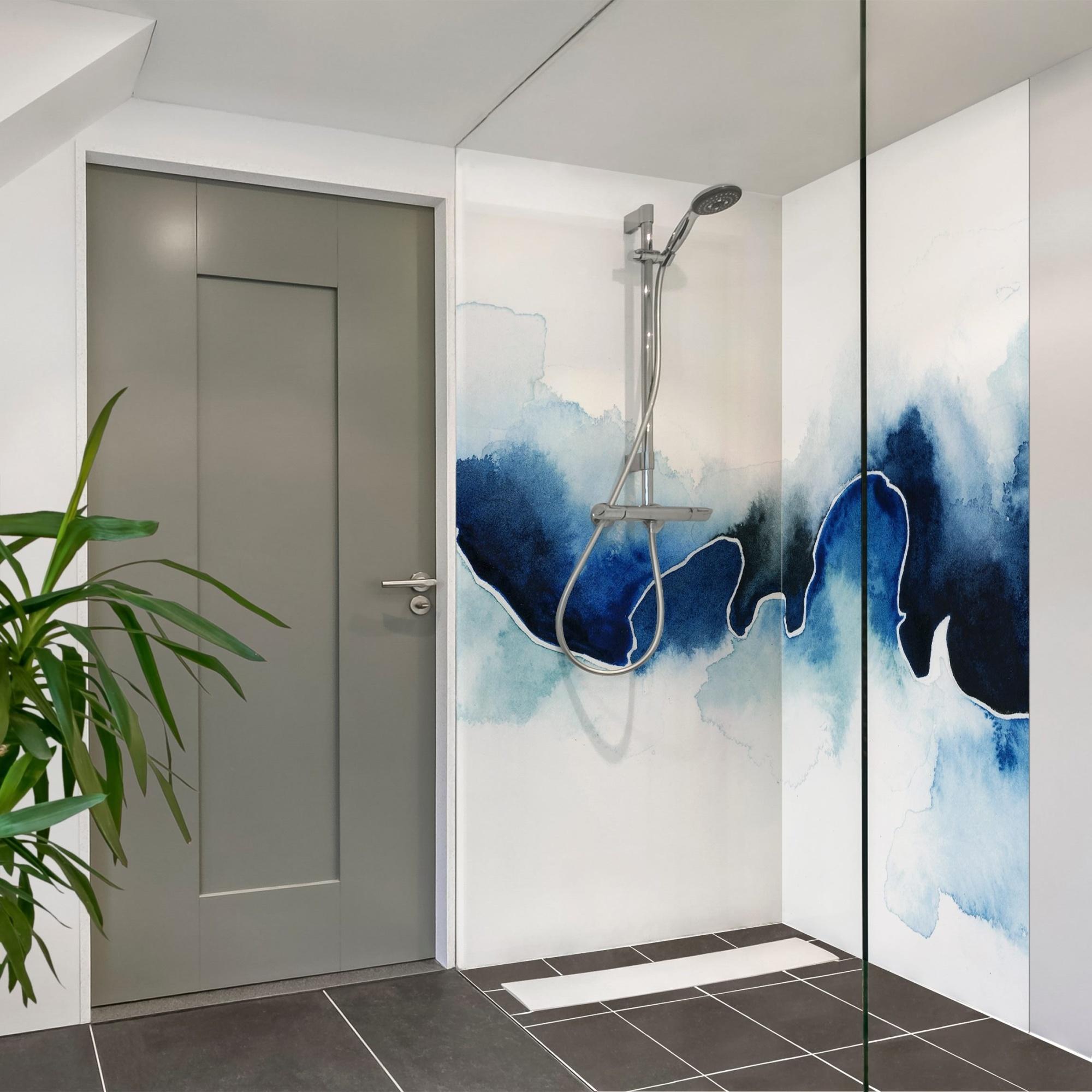 Duschrückwand originell selbstklebend - 0.35 mm Wandpaneel wasserfest Design weiss Abstrakt Badrückwand fugenlos Smart matt 110x210 cm