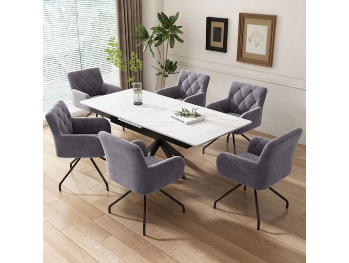 Abrihome Ensemble 6 Chaises Velours Gris Foncé – Salle à Manger ou Salon Design Moderne Pieds Métal Soutien Lombaire