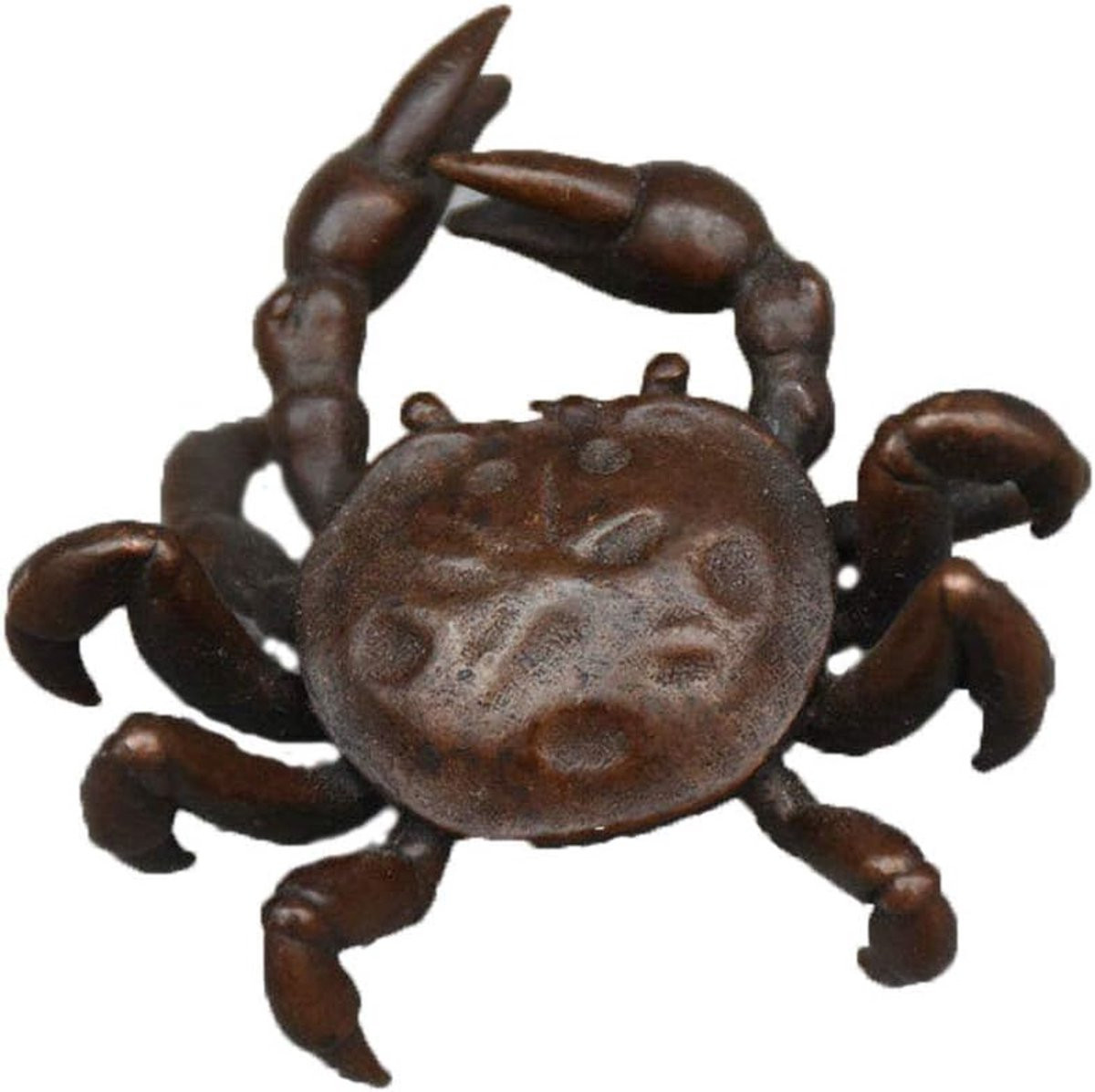 Handgemaakt Bronzen Krab Beeldje - Decoratief Sierobject - Bruin - Hoogte: 8 cm