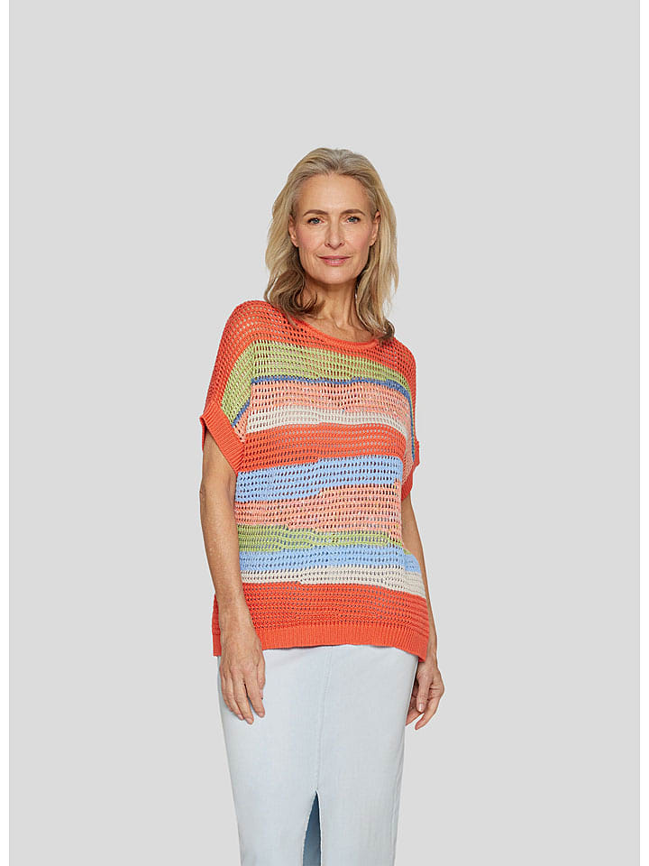 Rabe Pullover in Orange/ Hellblau - 42
