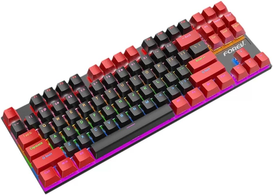 INF Clavier mécanique filaire 87 touches - Clavier de jeu RGB à commutation à chaud avec interrupteurs bleus et blocs de Noir rouge