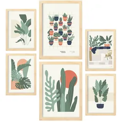 POSTER Set Mit 6 Minimalistischen In Pastellfarben Wüstenpflanzen Drucke Von Landschaften Und Natur Für A3 & A4 Rahmen Aus Hellem Holz