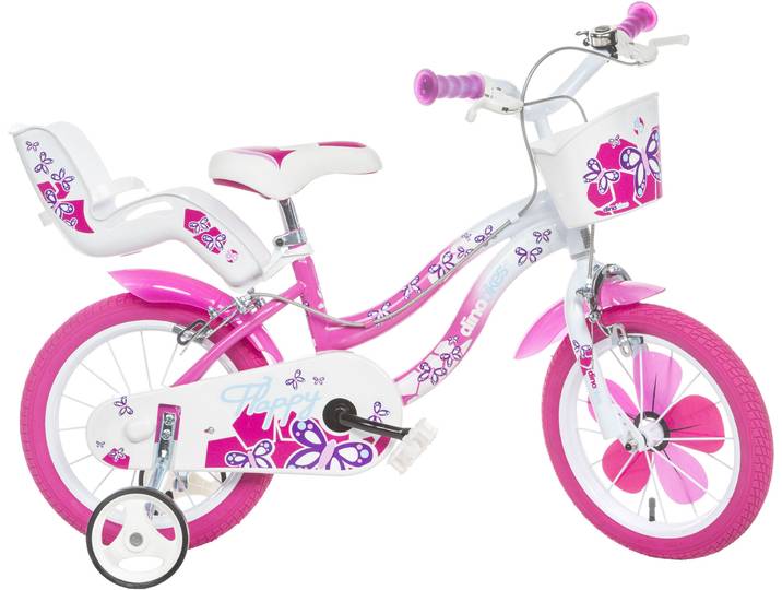 Kinderfahrrad DINO BIKES 14 Flappy Kinderfahrrad Mädchen Stützräder 3–5 Jahre Stützräder , pink, Fahrräder, Kinder, 25cm, 14 Zoll (35,56cm), Kinderfahrrad, mit Stützrädern, Korb und Puppensitz