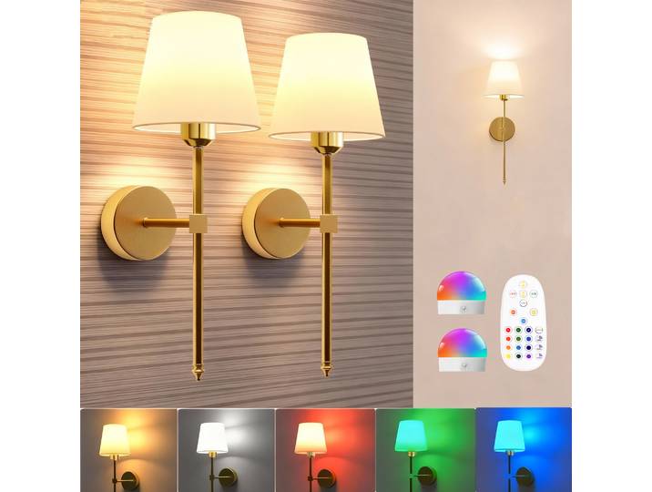 Lampe murale sans fil alimentée par batterie, lampe murale rechargeable, ampoule détachable à intensité variable, télécommande, lampe murale sans fil 15 couleurs