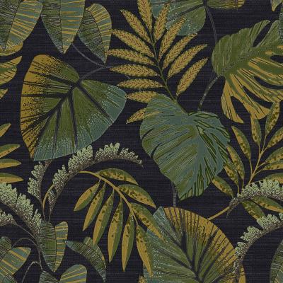 Vliestapete WOW "Botanische Nacht", schwarz (schwarzgrun), B:0,52m L:10m, Vlies, Tapeten, FSC zertifiziert, mit lebhaftem Druck, 10 Meter Länge