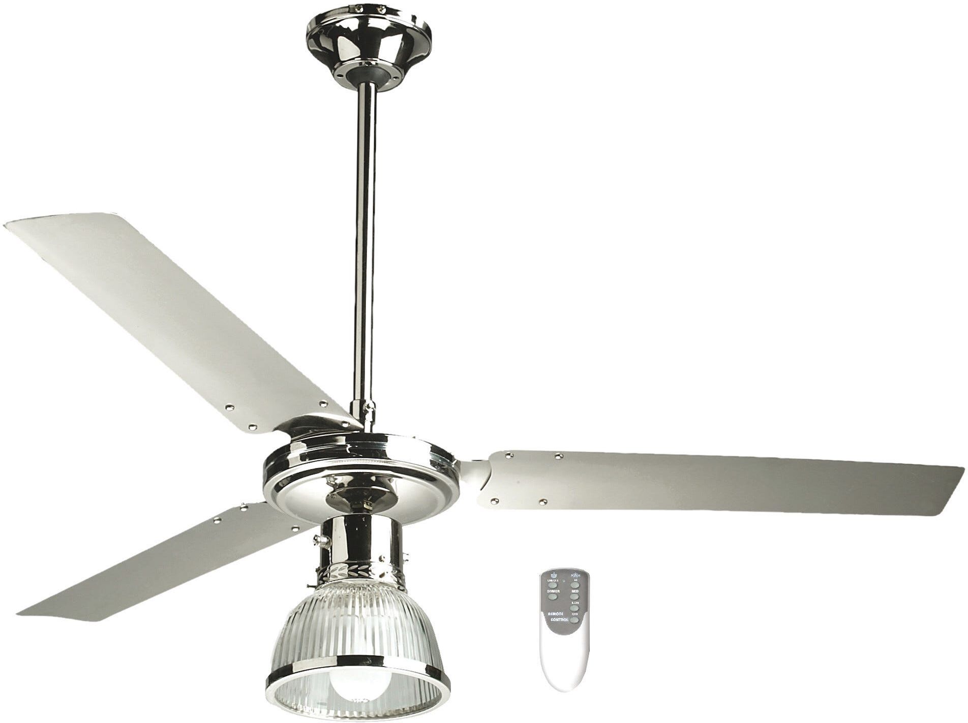 Zephir VENTILATORE DA SOFFITTO  Ø 122 cm 3 PALE CROMATO CON LUCE  E TELCOMANDO 3 VELOCITA'