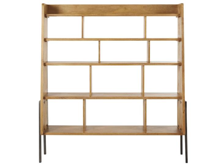 Bücherregal aus Mangoholz und schwarzem Metall, 145 cm lang