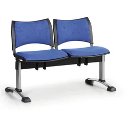 Gepolsterte Wartezimmerbank, Traversenbank SMART, 2-sitzer, blau, verchromte Füße