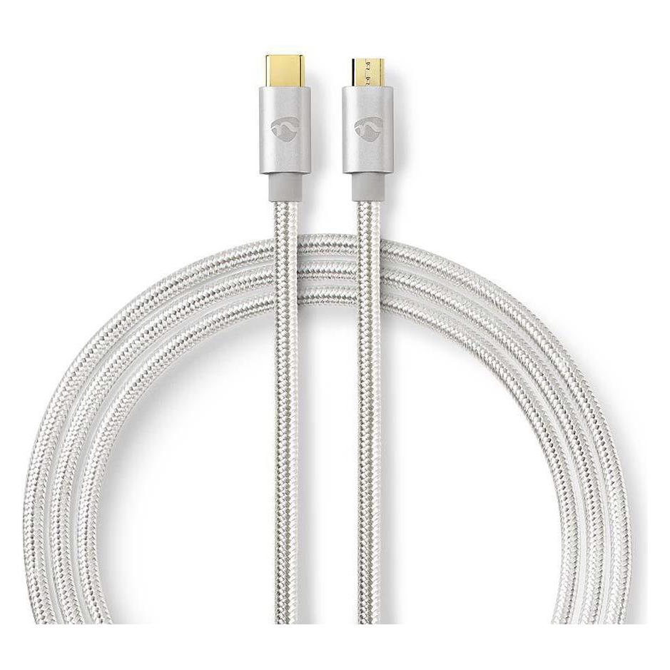 Nedis Geflochtenes USB-Typ-C auf Micro-USB-Kabel, 2 m, Weiss (2 m, USB 2.0) (CCTB60650AL20)