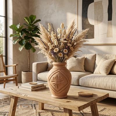 Sagebrook Home Rustic Engraved Flower Terracotta Vase for Home Tabletop Decor