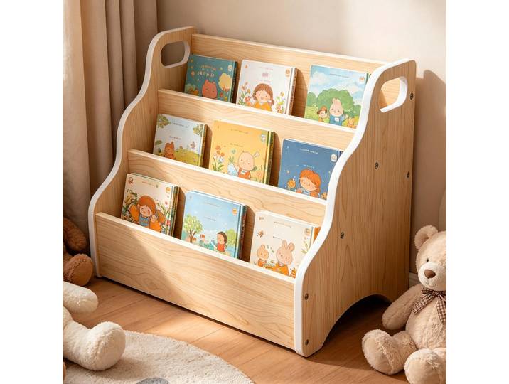 Relaxdays Bücherregal Natur Kinder 3-Fächer, Hellbraun, Holzwerkstoff, 51x31x28 cm, Baby- und Kindermöbel, Babyzimmer, Babyregal & Kinderregal