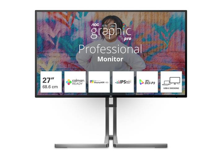 AOC U27U3CV, 68,6 cm (27'), 3840 x 2160 pixels, 4K Ultra HD, LCD, 4 ms, Noir