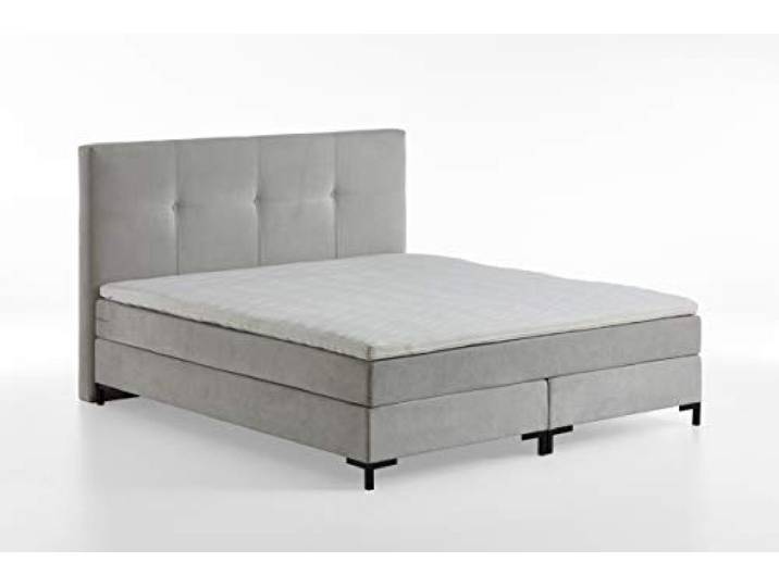 Atlantic Home Collection Romy Boxspringbett mit klassischen Kopfteil, Taschenfederkernmatratze, Härtegrad 3, inklusive Topper, Hellgrau, Königin